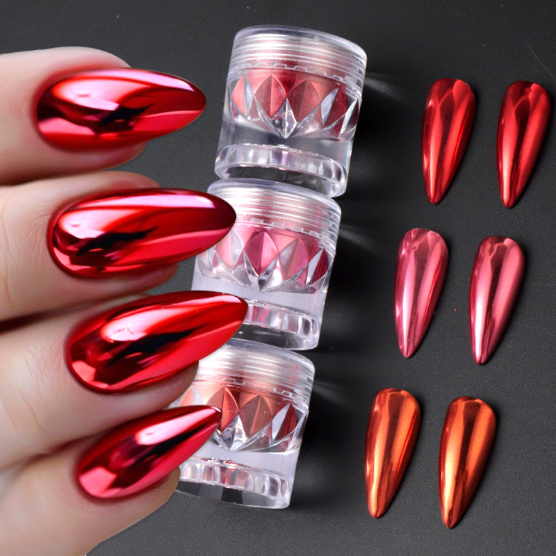Nail Art Valentine - Polvere glitter per unghie cromata rossa