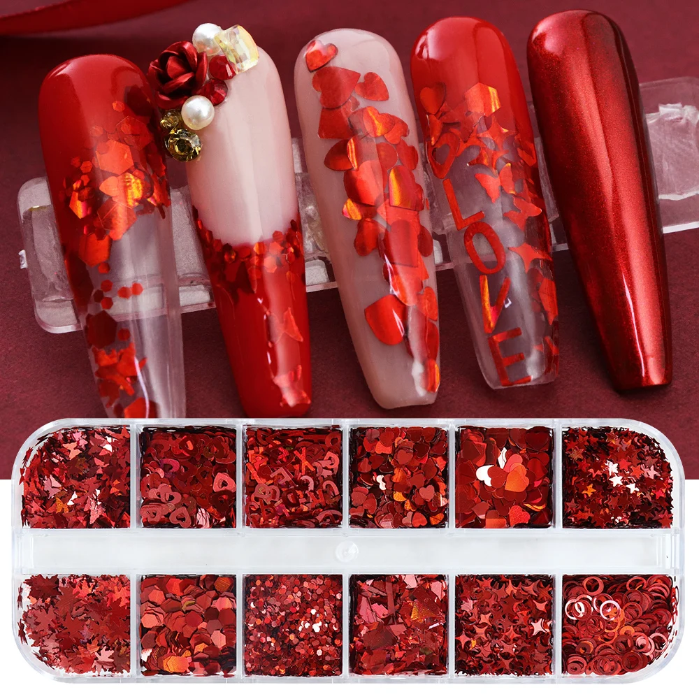 Nail Art Valentine - Olografico rosso Nail Art Glitter Flakes